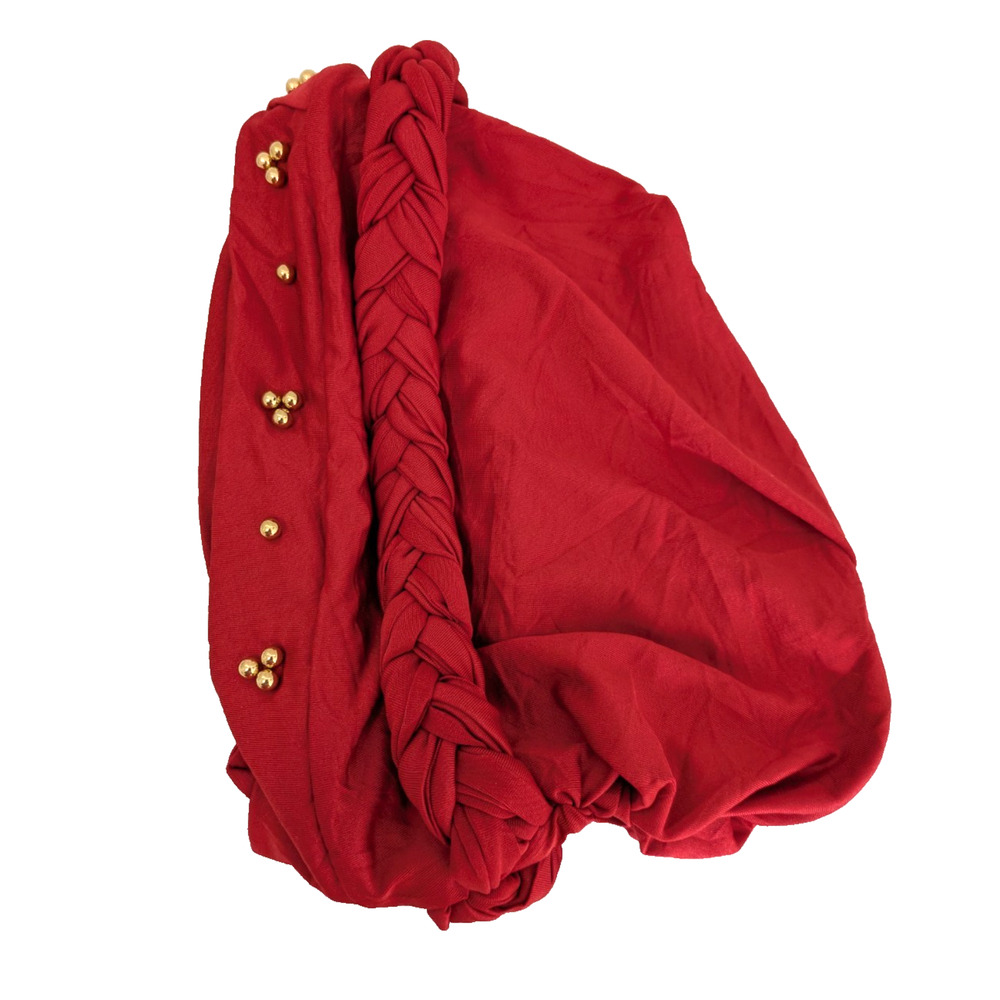 Womens Hijab Cap Red Gold Beads Twisted Braid Head Wrap Turban Chemo Headwear - Picture 5 of 5